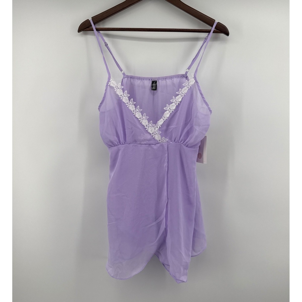 iCollection Womens Lavender Sheer Lace Trim Babydoll Chemise 78181 Purple Medium